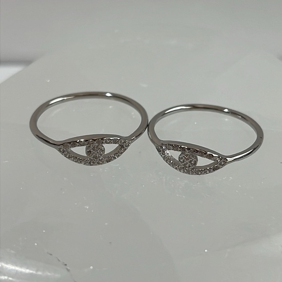 SOLID 925 STERLING SILVER DAINTY EVIL EYE RING CUBIC ZIRCONIA - Picture 6 of 6